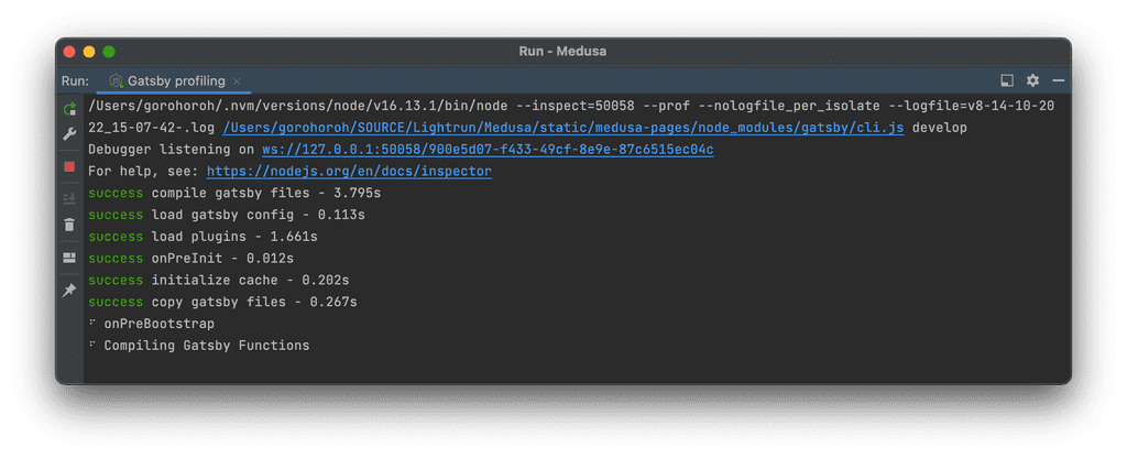 Gatsby now runs with Node profiler